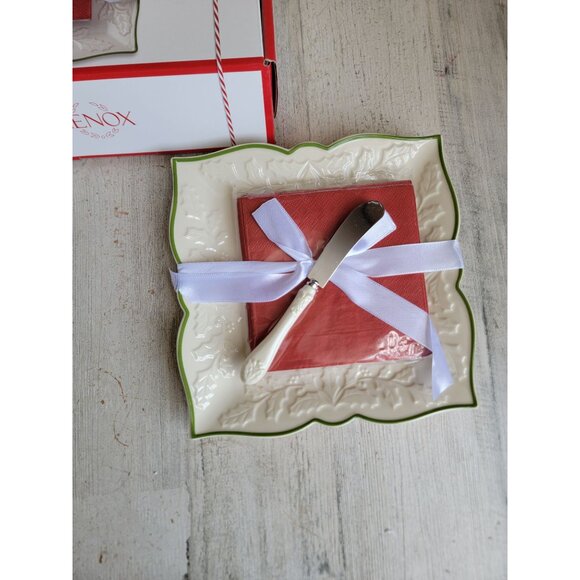 Lenox hosting holidays carved Square tray knife napkins set Xmas decor - Picture 2 of 8